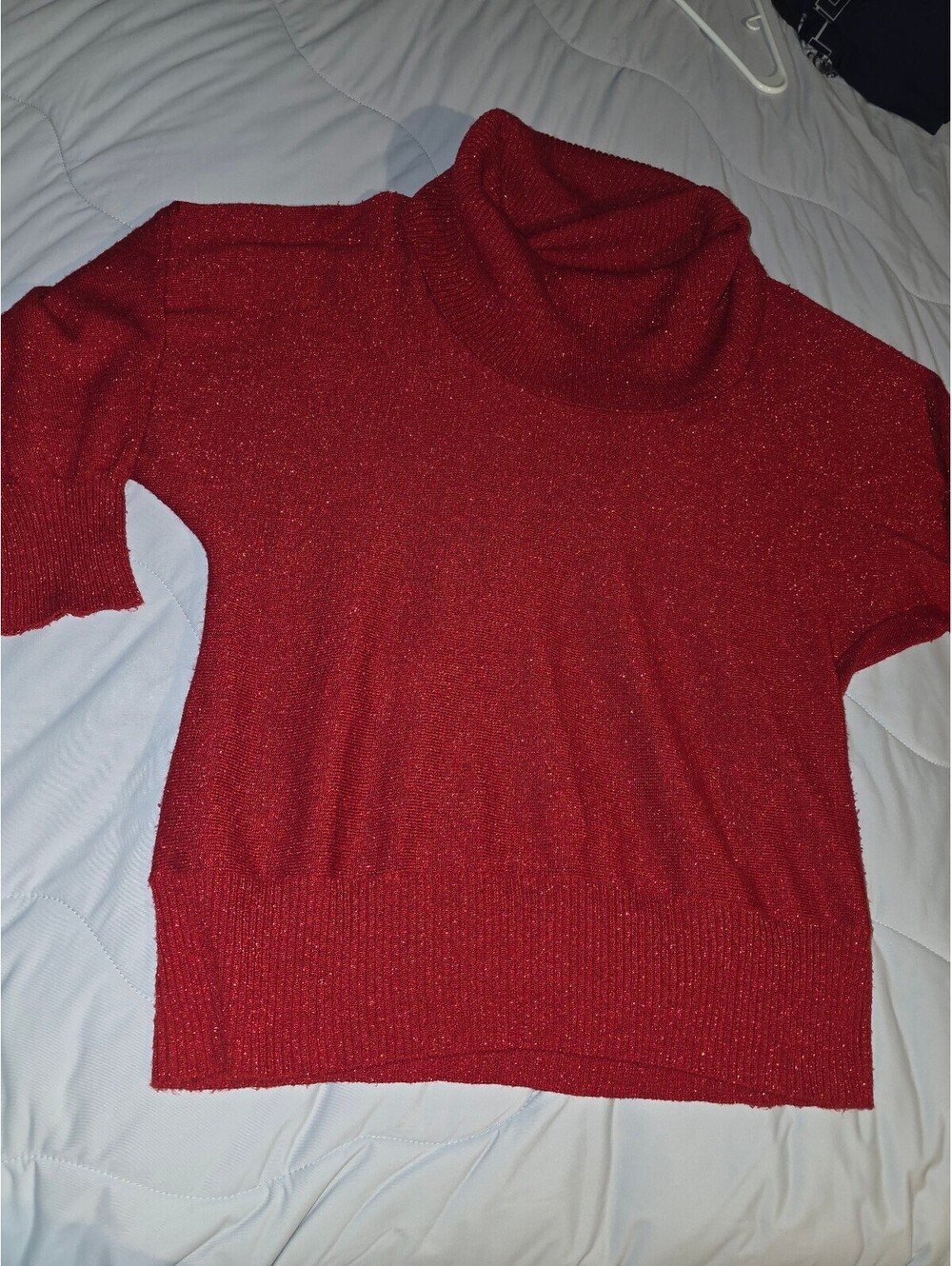 Vintage Metallic Red Sparkle Light Weight Knit Dolman Sleeve Cowl Neck Sweater L